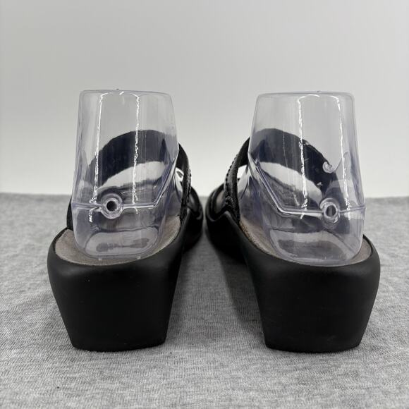 Mephisto Mobils Sandal 38/7.5-8 Air Relax Slip On Wedge Slide Black Leather - Picture 4 of 12